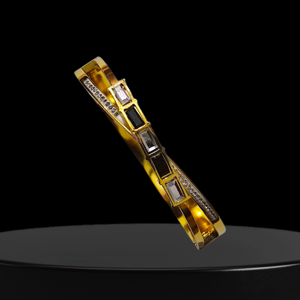 Geometric Gold-Plated Bracelet with Black & White Stone Detailing