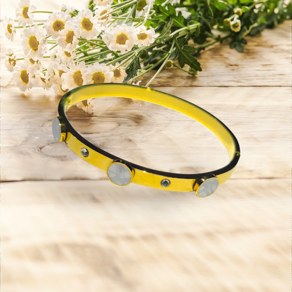 Gold-Plated Bangle with Mother-of-Pearl and Crystal Accents