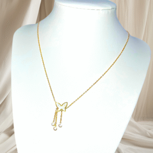 Butterfly Pendant Necklace with Dangling Crystals
