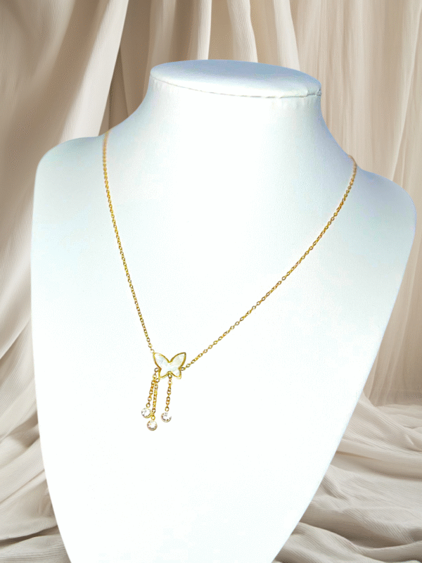 Butterfly Pendant Necklace with Dangling Crystals