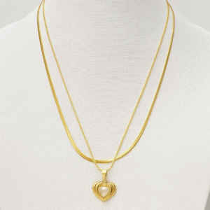 Double Layered Gold Heart Pendant Chain