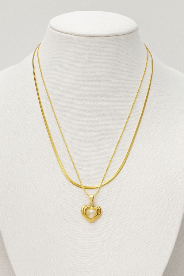 Double Layered Gold Heart Pendant Chain