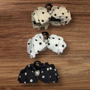 polka dot double sided bow hair clip with pearl accent