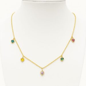 Gold Chain with Multi-Colored Heart Charms