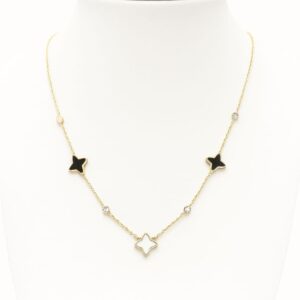 Gold Chain Necklace with Black & White Star Charms
