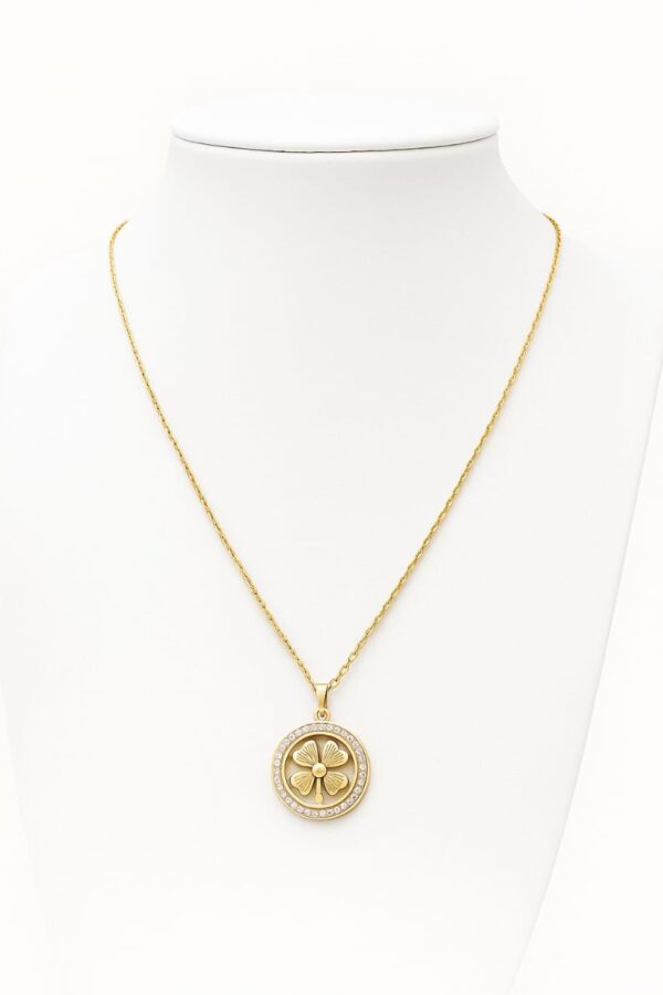 Gold Chain with Clover Pendant and Stone Detailing