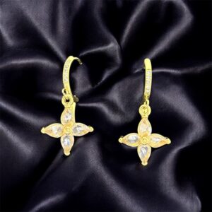 Gold Floral Drop Earrings with Sparkling Crystals