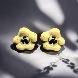 Floral Gold Stud Earrings with Crystal Accents