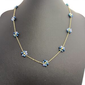 Blue Blossom Beaded Gold Necklace