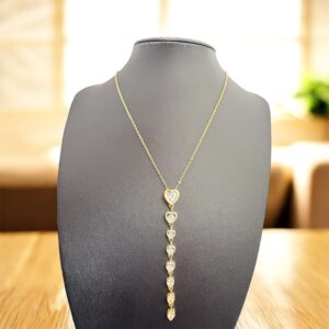 White Crystal Heart Drop Gold Necklace
