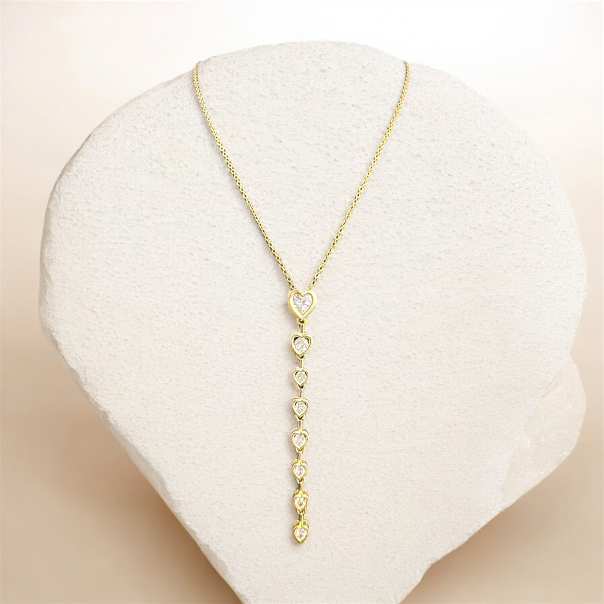 White Crystal Heart Drop Gold Necklace - Image 2