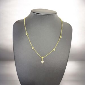Heart Charm Solitaire Gold Necklace