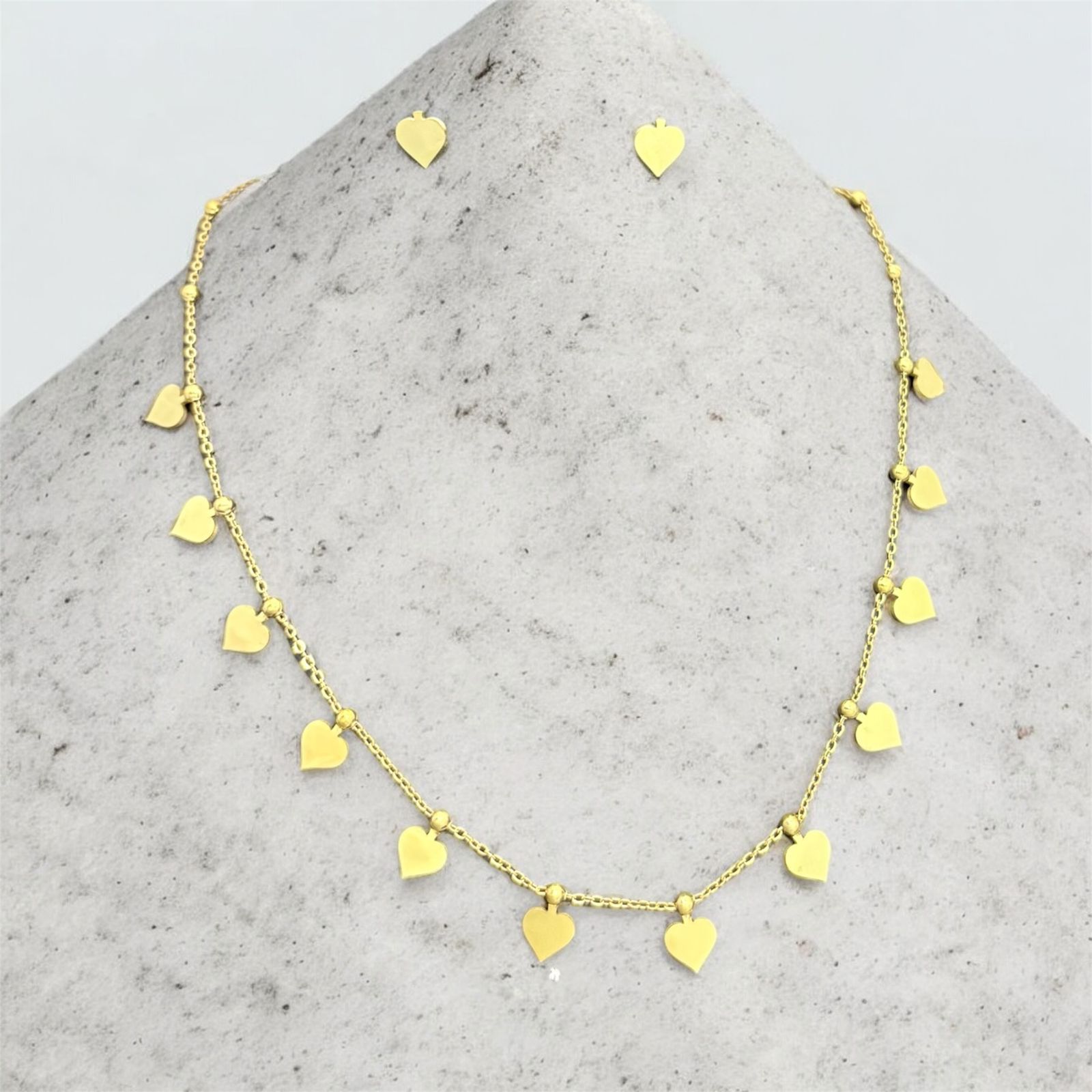 Golden Heart Charm Necklace & Stud Set - Image 2