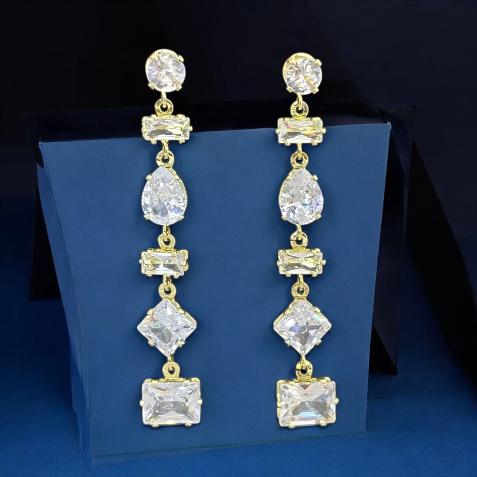 Gold Multi-Cut Crystal Drop Earrings