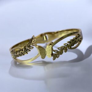 Golden Butterfly Leaf Cuff Bracelet